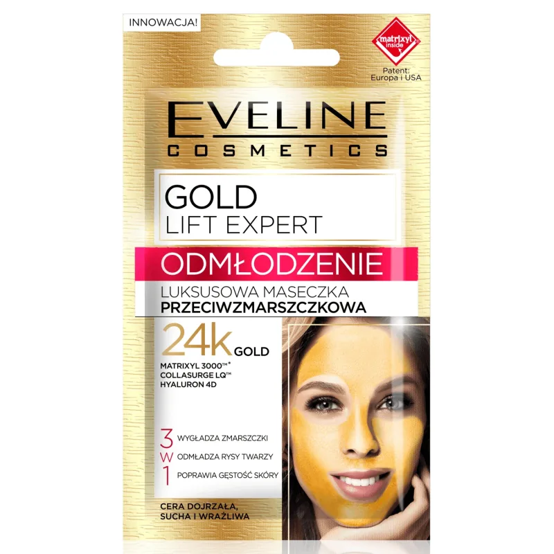 Eveline Cosmetics Gold Lift Expert Rejuvenation, mască antirid de lux cu aur de 24k, 7 ml — preț și oferte