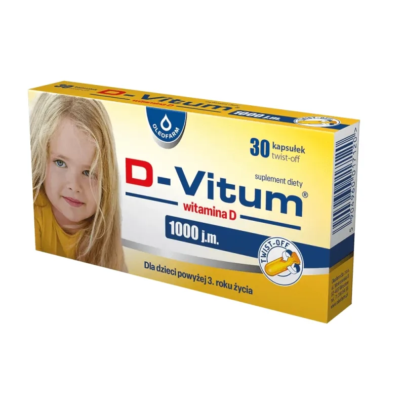 D-Vitum 1000 UI, vitamina D pentru copii de la 1 an, 30 de capsule twist-off Oleofarm — preț și oferte