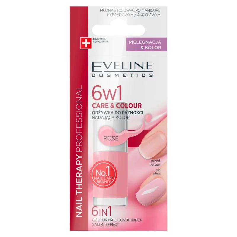 Eveline Cosmetics Nail Therapy 6in1, balsam concentrat pentru îmbunătățirea culorii unghiilor, Rose, 5 ml — preț și oferte