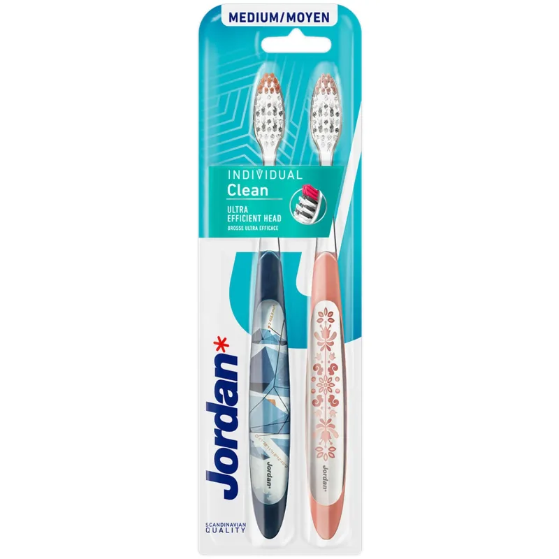 Jordan Individual Clean, periuță de dinți, medie, 2 bucăți — preț și oferte
