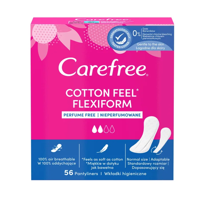 Tampoane igienice Carefree Cotton Feel Flexiform, neperfumate, 56 buc. — preț și oferte