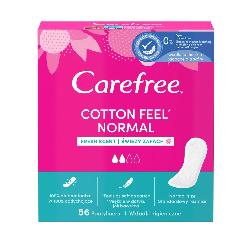 Tampoane sanitare Carefree Cotton Feel Normal, parfum proaspăt, 56 buc — preț și oferte
