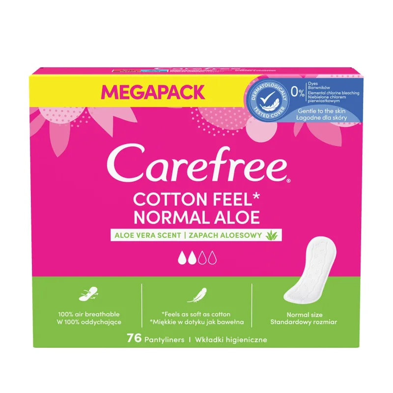 Absorbante sanitare Carefree Cotton Feel Normal Aloe, aromă aloe, 76 buc — preț și oferte