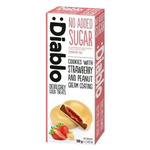 Biscuiti cu umplutura de capsune si unt de arahide, 100 g, Diablo — preț și oferte