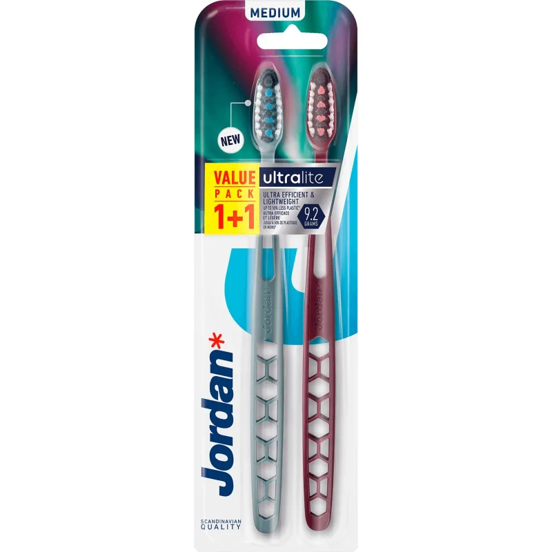 Jordan Ultralite Medium, periuță de dinți, medie, 2 bucăți — preț și oferte