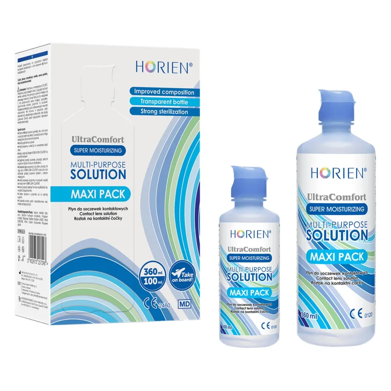 Soluție multifuncțională Horien Ultra Comfort, soluție pentru lentile de contact, pachet maxi, 360 ml + 100 ml — preț și oferte