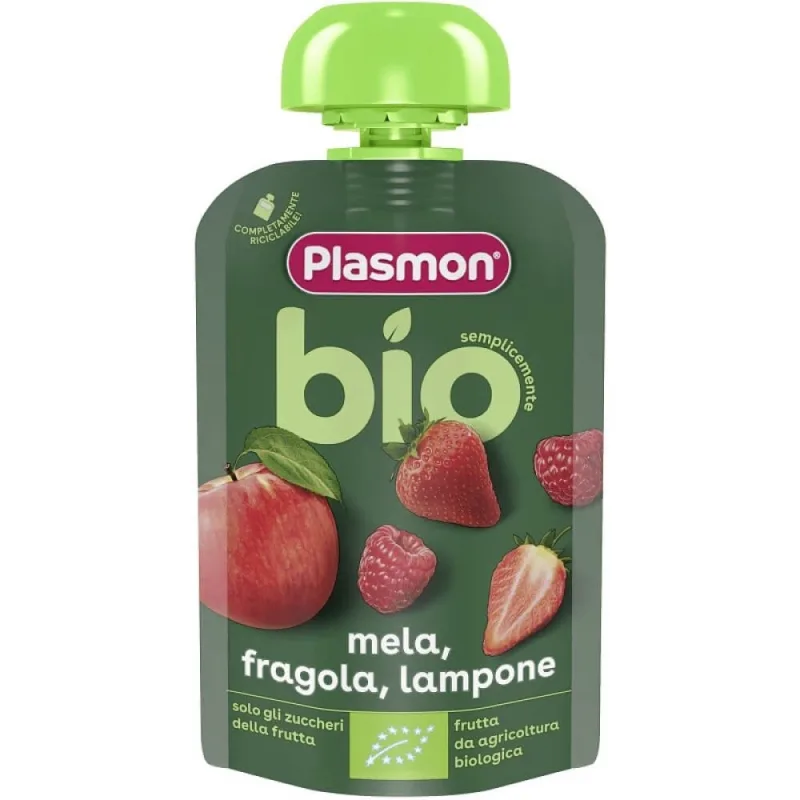 Piure Bio din capsune, zmeura si mere, + 6 luni, 100 g, Plasmon — preț și oferte
