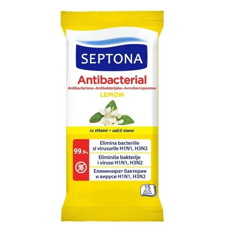 Servetele umede antibacteriene cu lamaie 15 bucati, 15 bucati, Septona — preț și oferte