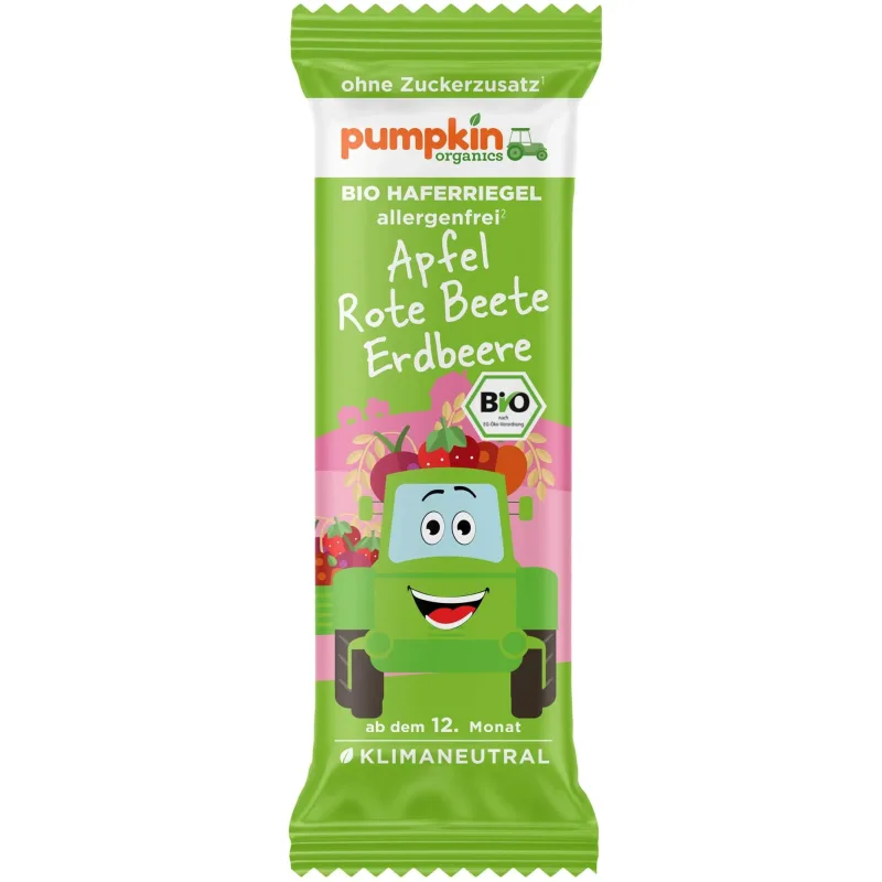 Baton Bio din ovaz cu mar, sfecla rosie si capsuni, +12 luni, 20 g, Pumpkin Organics — preț și oferte
