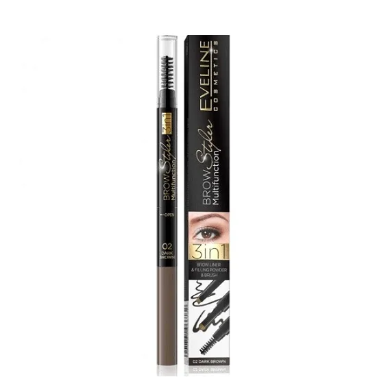 Creion 3in1 pentru sprancene, Dark Brown 02, Eveline Cosmetics — preț și oferte