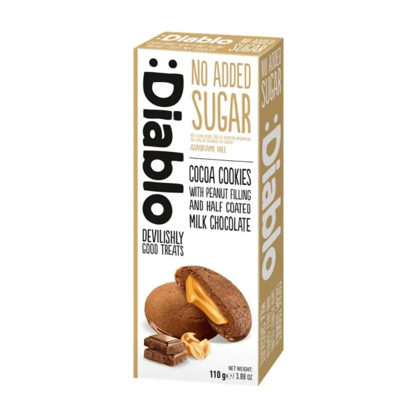 Biscuiti cu umplutura de unt de arahide si ciocolata cu lapte, 110 g, Diablo — preț și oferte