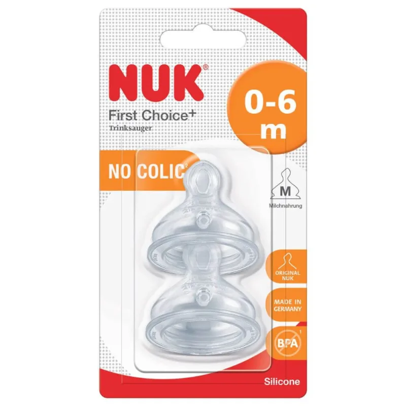Tetina din silicon cu orificiu mediu M1, 0-6 luni, 2 buc, Nuk — preț și oferte