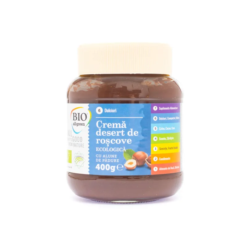 Crema-desert Bio de roscove cu alune de padure, 400 g, Bio All Green — preț și oferte