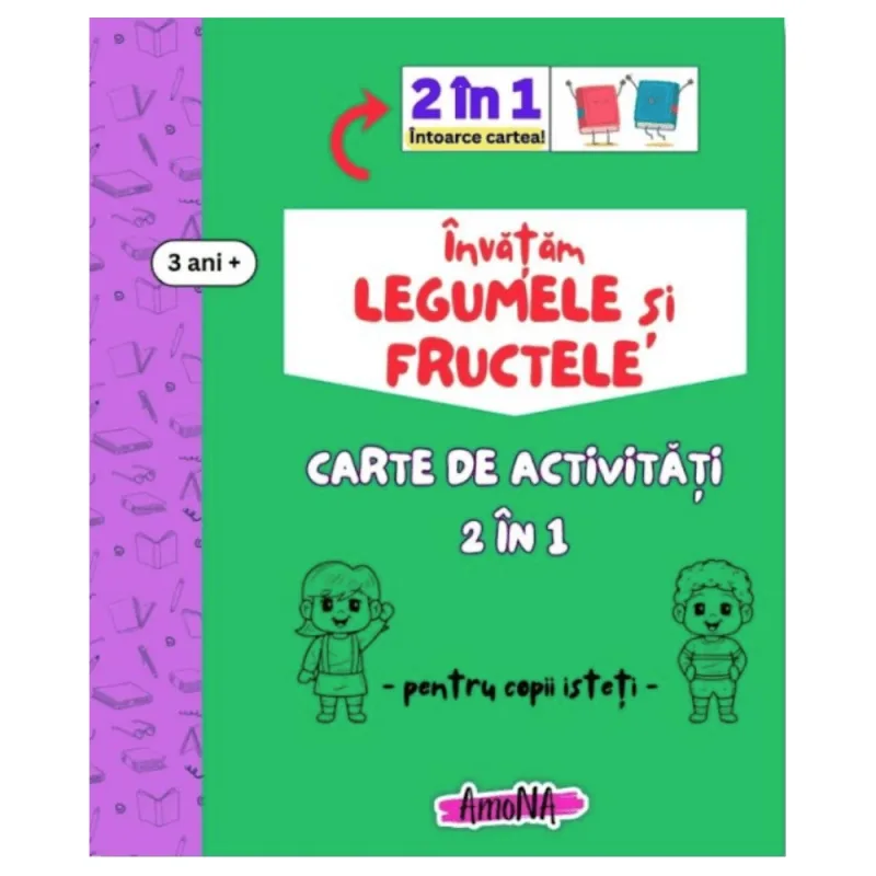 Carte de activitati 2in1 Invatam Legumele si Fructele, +3 ani, Amona — preț și oferte