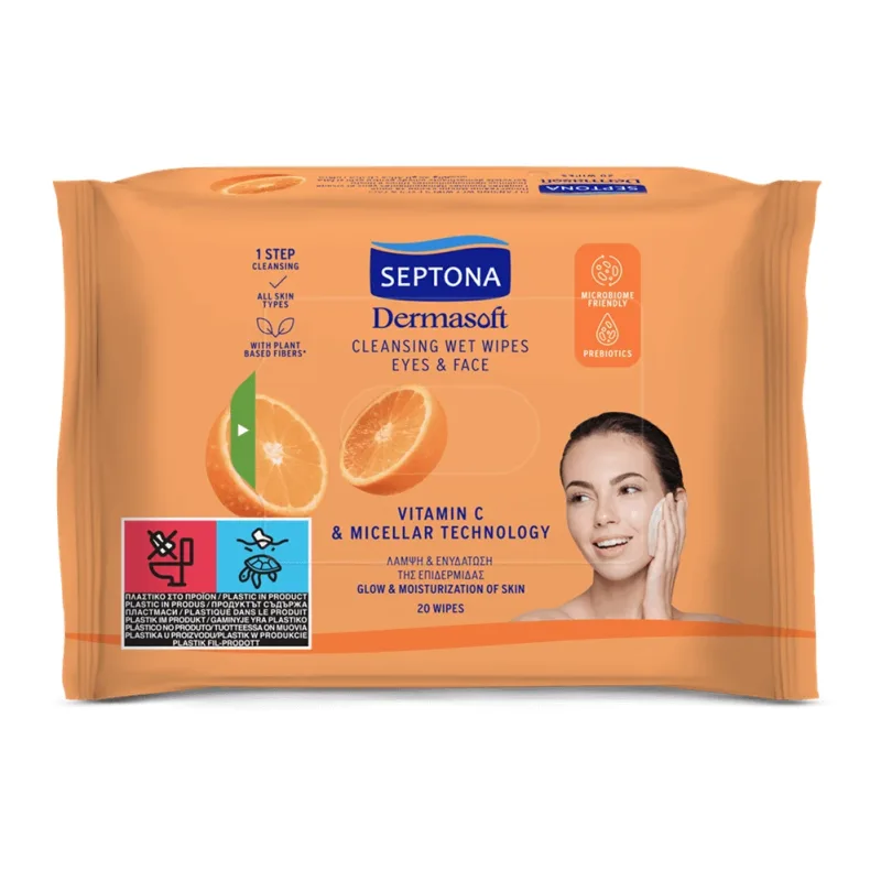 Servetele demachiante Dermasoft Vitamin C & Micellare Technology, 20 bucati, Septona — preț și oferte