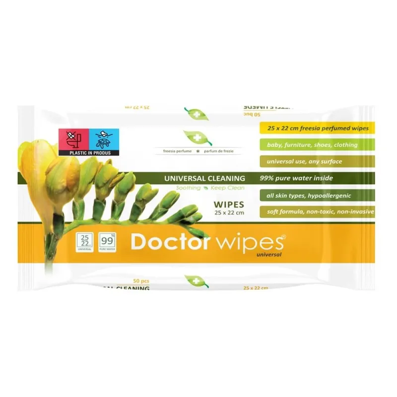 Servetelele umede universale cu parfum de frezie, 50 bucati, Doctor Wipe's — preț și oferte