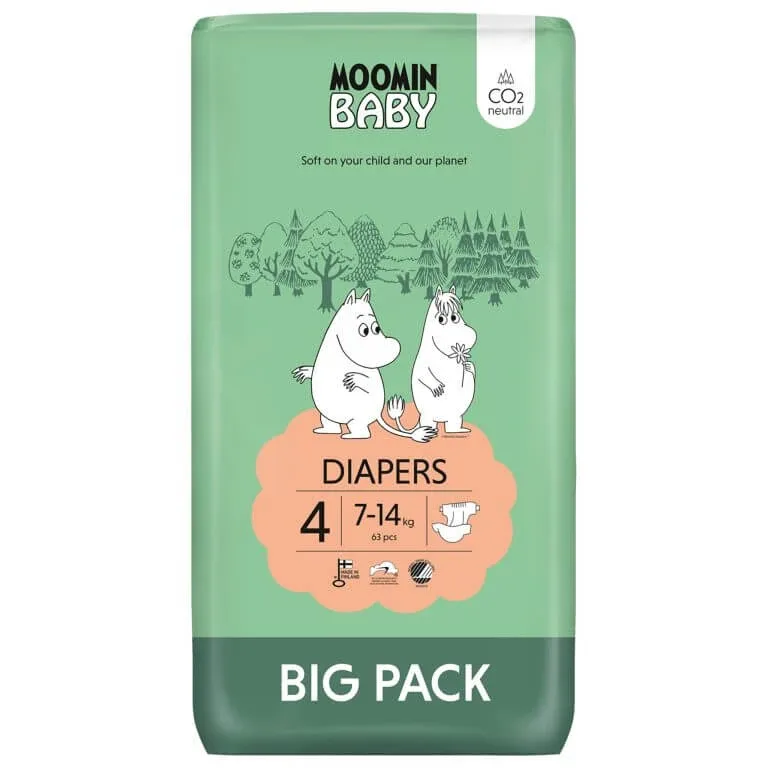 Moomin Baby, scutece, mărimea 4, 7-14 kg, 63 buc MoMi — preț și oferte