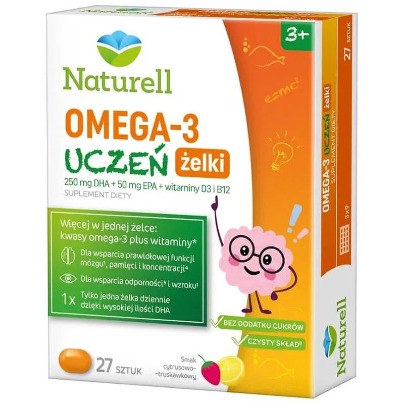 Naturell Omega-3 Pupil, role de jeleu, de la 3 ani, 27 bucăți — preț și oferte