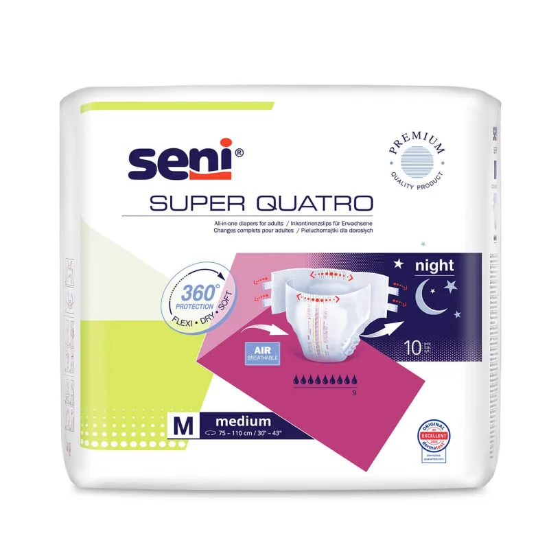 Seni Super Quatro, scutece, Mediu, 75-110 cm, 10 buc — preț și oferte