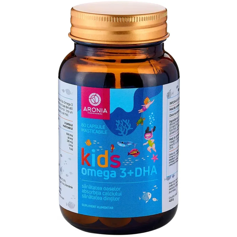 Kids Omega 3 + DHA cu aroma de tutti frutti, 60 capsule masticabile, Aronia Charlottenburg — preț și oferte