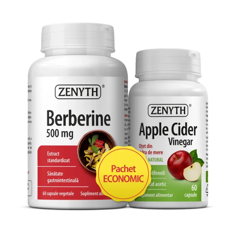 Pachet Berberine 500 mg, 60 capsule + Apple Cider Vinegar, 60 capsule, Zenyth — preț și oferte