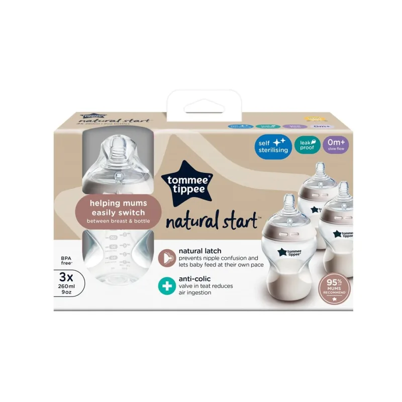 Biberon PP cu autosterilizare Natural Start, 0 luni+, 260 ml, 3 buc, Tommee Tippee — preț și oferte