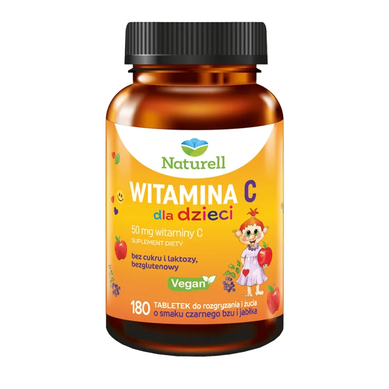 Naturell Vitamina C pentru copii cu vârsta peste 3 ani, aromă de soc și măr, 180 comprimate masticabile — preț și oferte