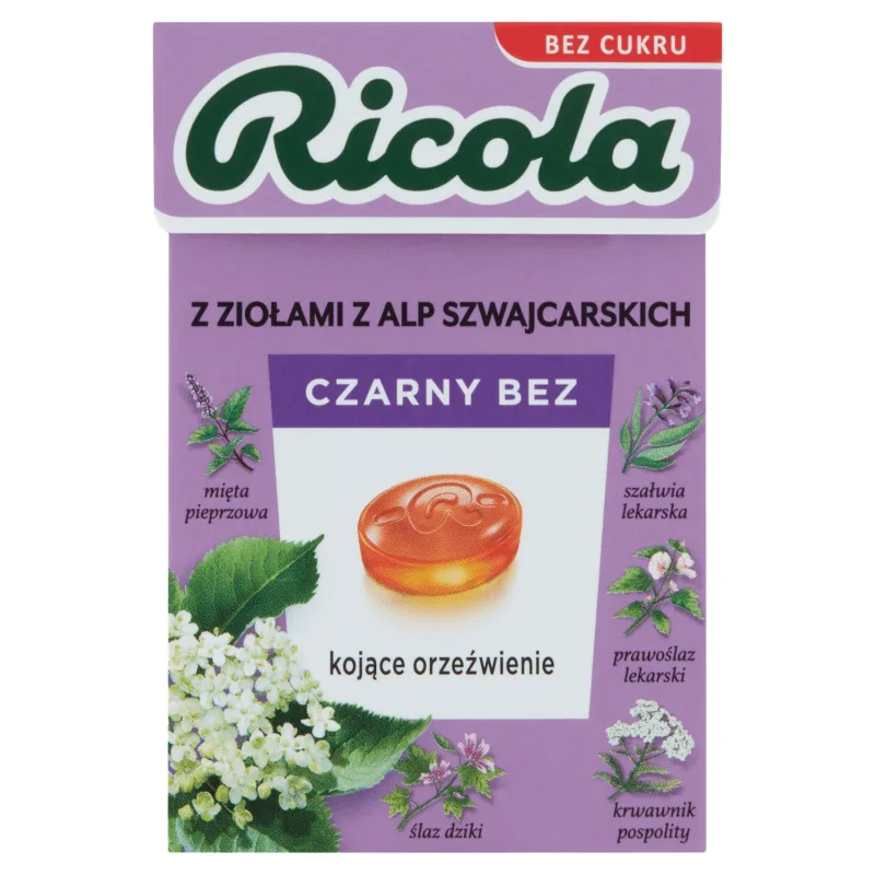 Ricola Black Elderberry, bomboane elvețiene pe bază de plante, fără zahăr, 27.5 g — preț și oferte