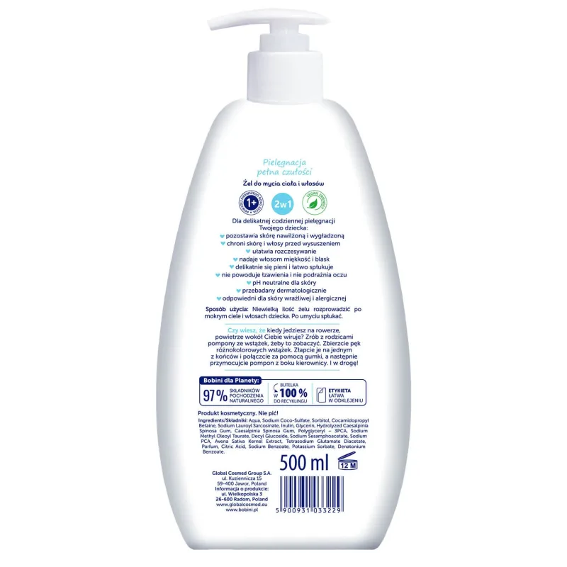 Bobini Kids, Gel de spălare pentru corp și păr, hipoalergenic, 500 ml — preț și oferte