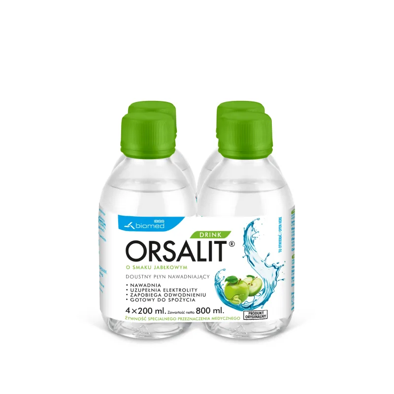 Orsalit Drink, lichid de rehidratare orală pentru copii peste 3 ani, aromă de mere, 4 x 200 ml BIOMED — preț și oferte