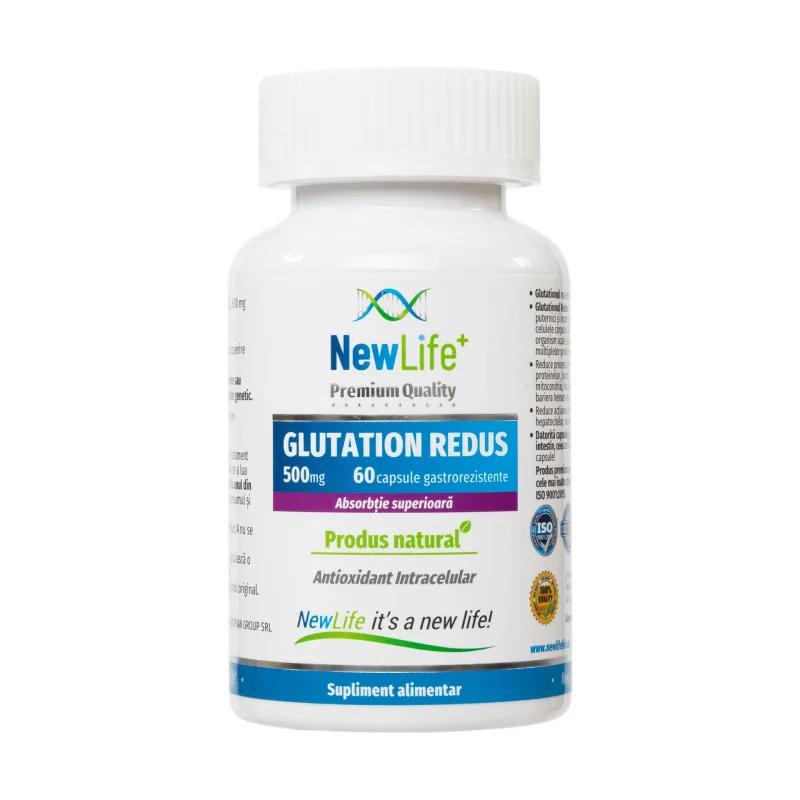 Glutation Redus 500 mg, 60 capsule gastrorezistente, NewLife+  — preț și oferte