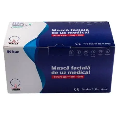 Masca faciala de uz medical Tip II Albastru, 50 bucati, Ianlux — preț și oferte