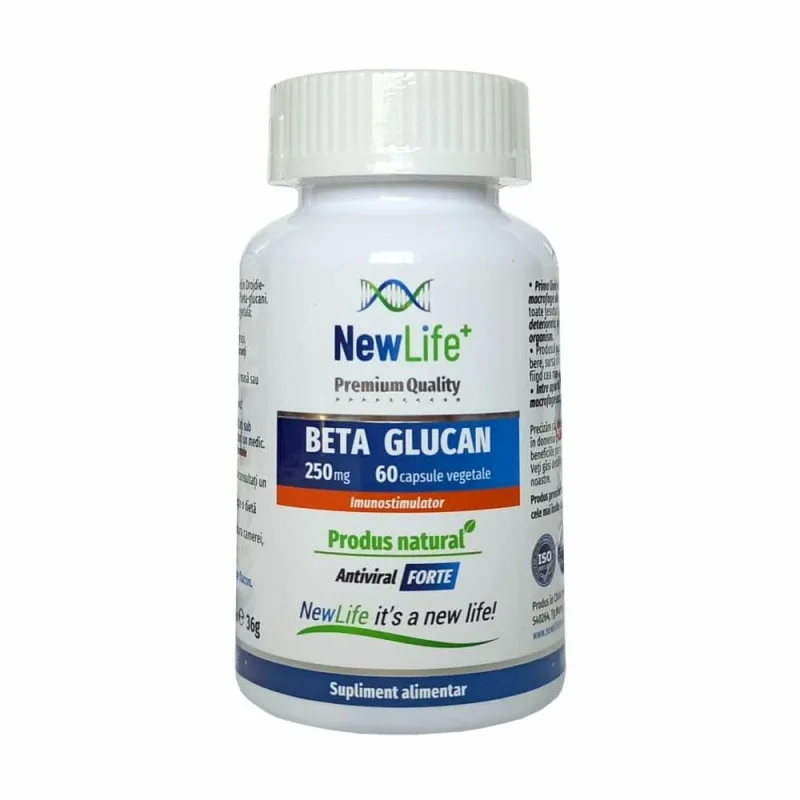 Beta Glucan, 250 mg, 60 capsule vegetale, NewLife+ — preț și oferte