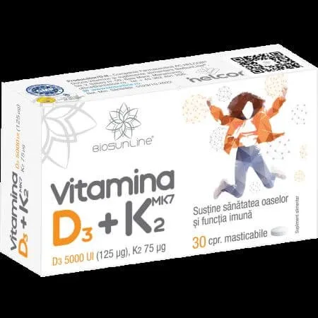 Vitamina D3 + K2, 30 comprimate masticabile, BioSunLine — preț și oferte