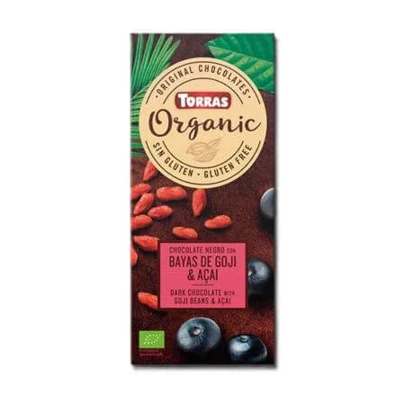 Ciocolata neagra ecologica cu fructe goji si pudra acai, 100 g, Torras — preț și oferte