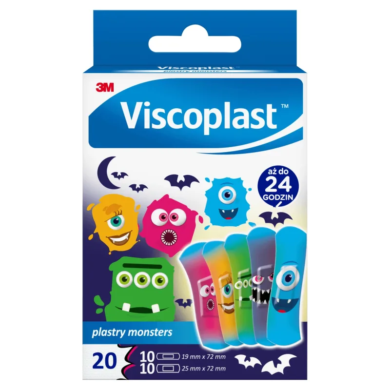 Plasturi pentru copii Viscoplast, Monștri, 2 dimensiuni, 20 bucăți — preț și oferte