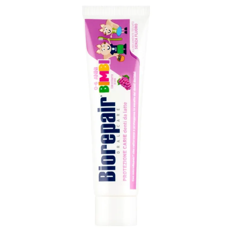 Biorepair Junior Kids, pastă de dinți cu lapte pentru copii, 0-6 ani, struguri, fără fluor, 50 ml — preț și oferte