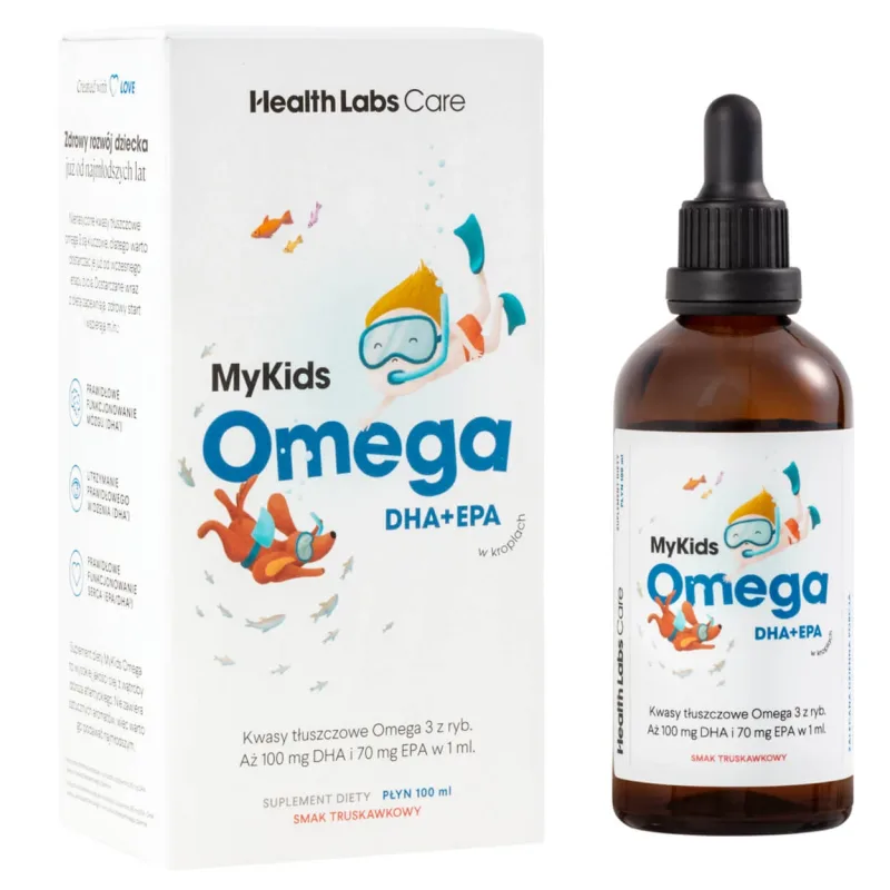 Health Labs MyKids Omega DHA+EPA, picături pentru copii de la 3 ani, aromă de căpșuni, 100 ml — preț și oferte