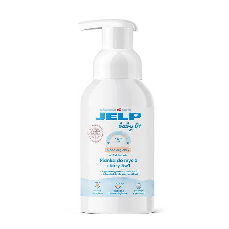 Jelp Baby 0+, spumă hipoalergenică de curățare a pielii 3în1, din prima zi de viață, 250 ml — preț și oferte