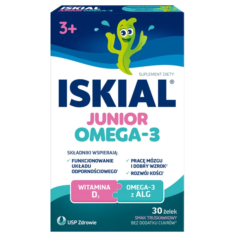 Iskial Junior Omega-3, jeleuri pentru copii de la 3 ani, aromă de căpșuni, 30 bucăți — preț și oferte