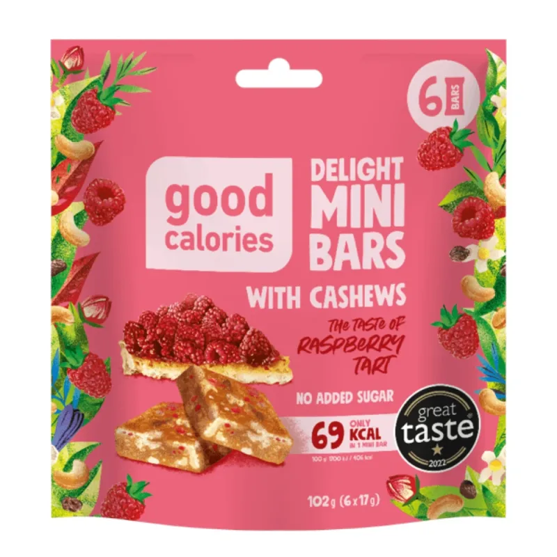 Mini batoane de caju cu zmeura, 102 g, Good Calories — preț și oferte