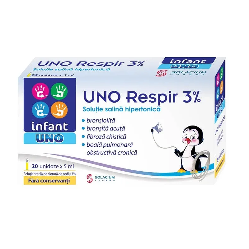 Solutie salina hipertonica Infant Uno Respir 3%, 20 unidoze x 5 ml, Solacium Solacium Pharma — preț și oferte