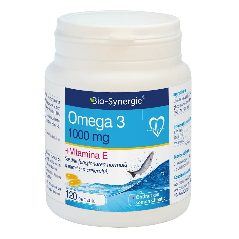 Omega 3 ulei de somon cu Vitamina E, 120 capsule, Bio-Synergie  — preț și oferte