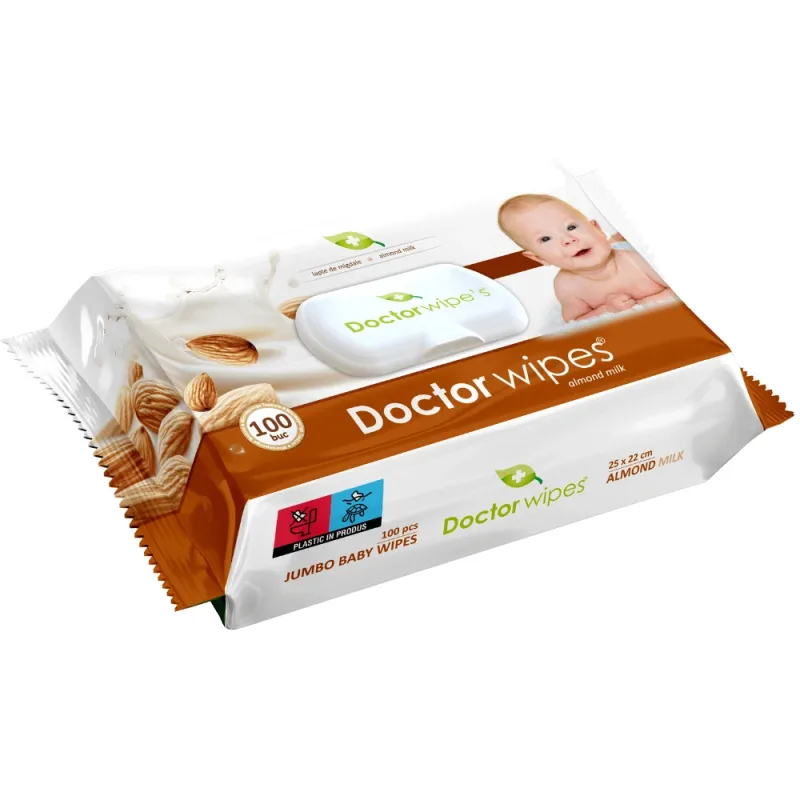 Servetele umede pentru copii, Lapte de Migdale,100 bucati, Doctor Wipes — preț și oferte