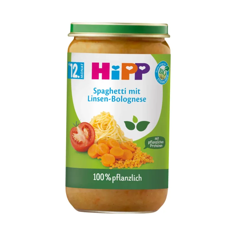 Piure Bio de spaghete bolognese cu linte, +12 luni,250 g, Hipp — preț și oferte
