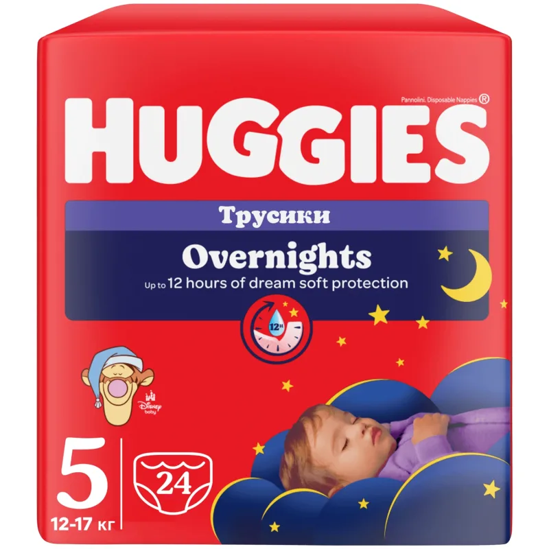 Huggies Overnights, scutece, Disney, mărimea 5, 12-17 kg, 24 buc — preț și oferte