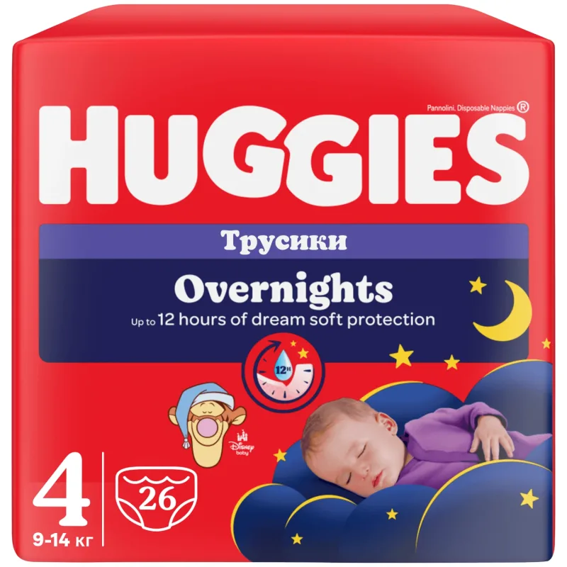 Huggies Overnights, scutece, Disney, mărimea 4, 9-14 kg, Mega Pack, 26 bucăți — preț și oferte
