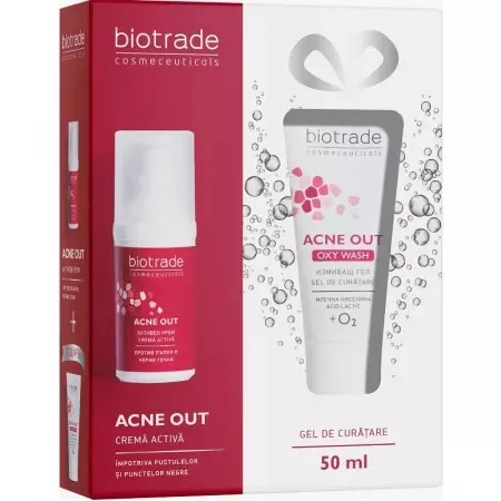 Pachet Acne Out Crema activa + Acne Out Oxy Wash, 30+50 ml, Biotrade — preț și oferte