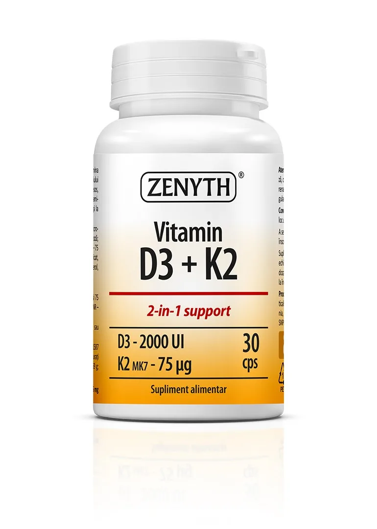 Vitamina D3 2000UI +Vitamina K2 75mcg, 30 capsule, Zenyth — preț și oferte