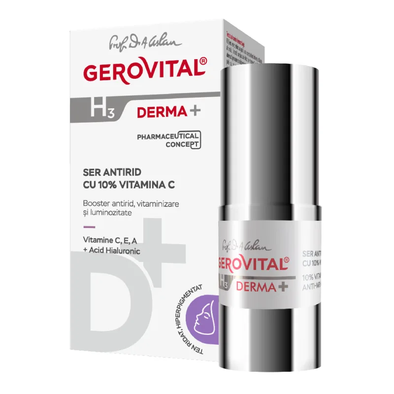 Ser antirid cu 10% Vitamina C H3 Derma+, 15 ml, Gerovital FARMEC — preț și oferte